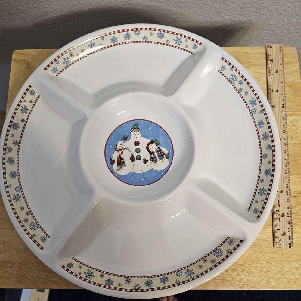 Sakura Snowflake 5 Part Relish Serving Dish Holiday Theme Christmas Snowman